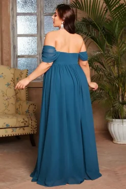 Robe grande taille pour invitée de mariage longue bleue