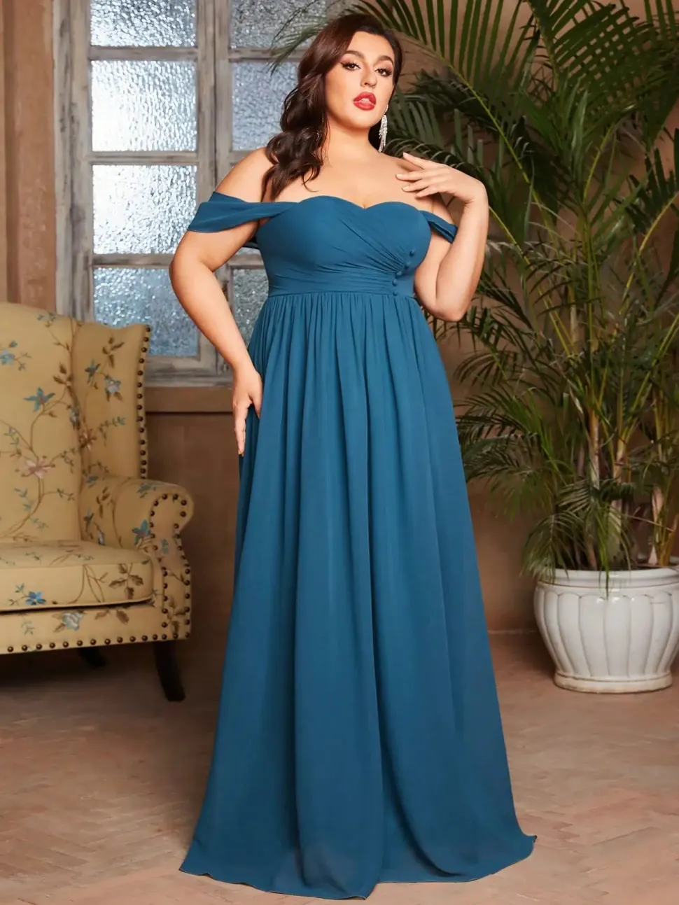 Robe grande taille pour invitée de mariage longue bleue