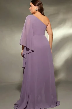 Robe grande taille violette épaule dénudée