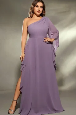 Robe grande taille violette épaule dénudée