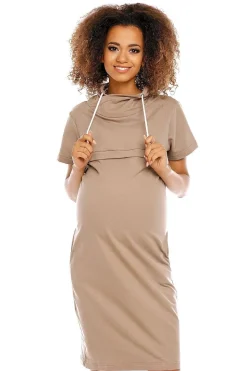 Robe grossesse beige casual manches courtes