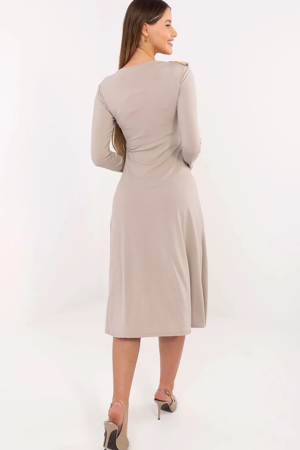 Robe habillée beige midi manches longues