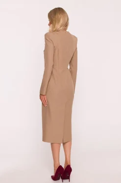 Robe habillée beige midi manches longues