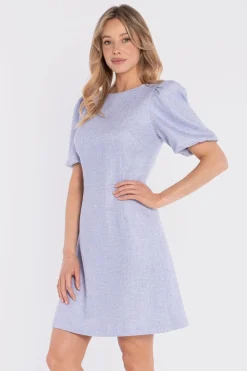 Robe habillée bleue courte manches bouffantes