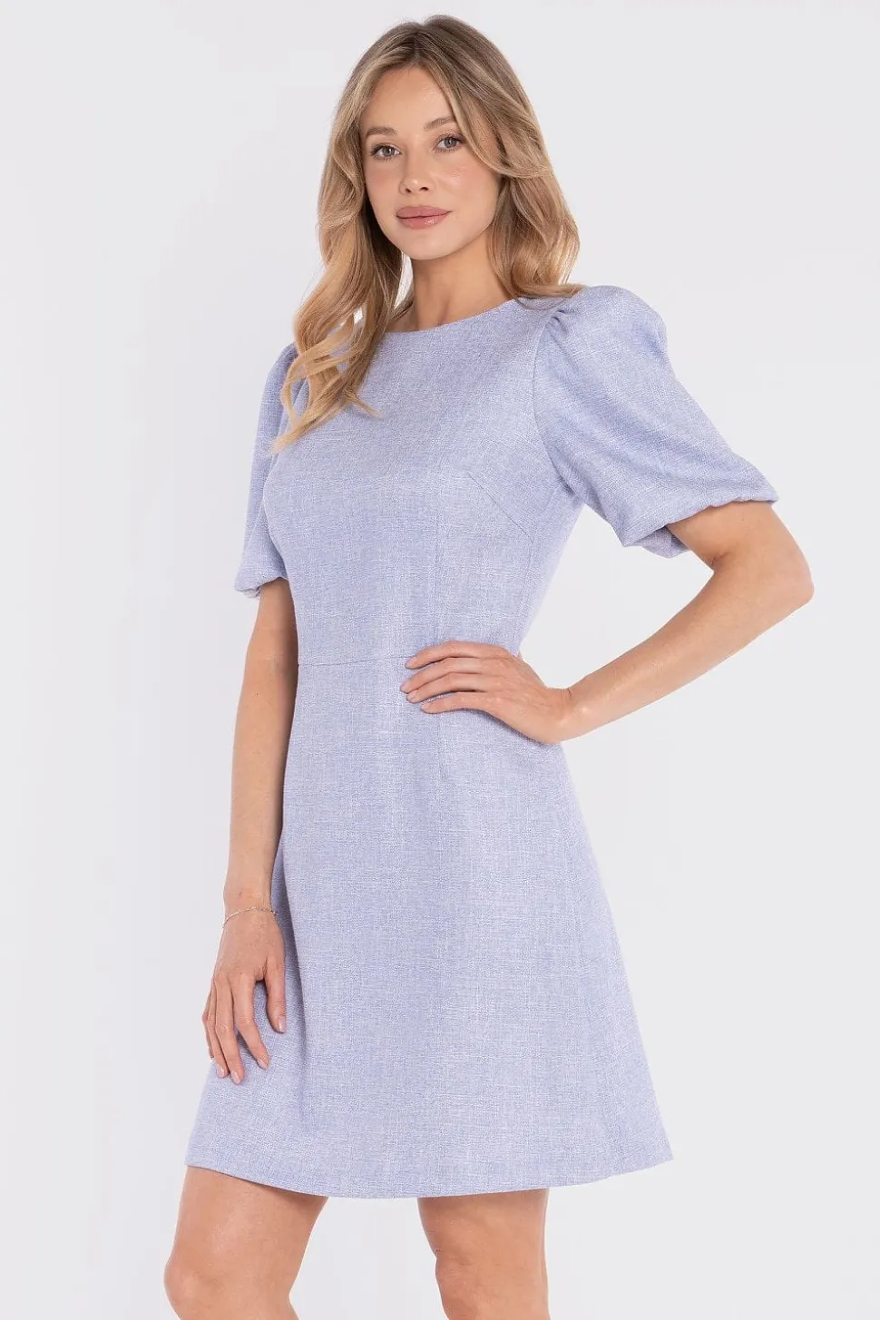 Robe habillée bleue courte manches bouffantes