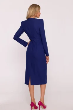 Robe habillée bleue midi manches longues