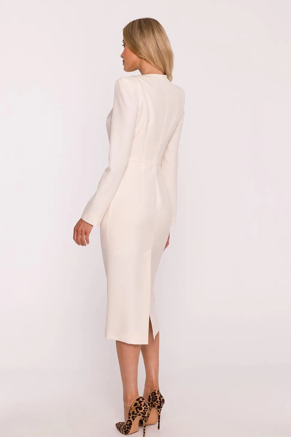 Robe habillée midi chic manches longues ivoire