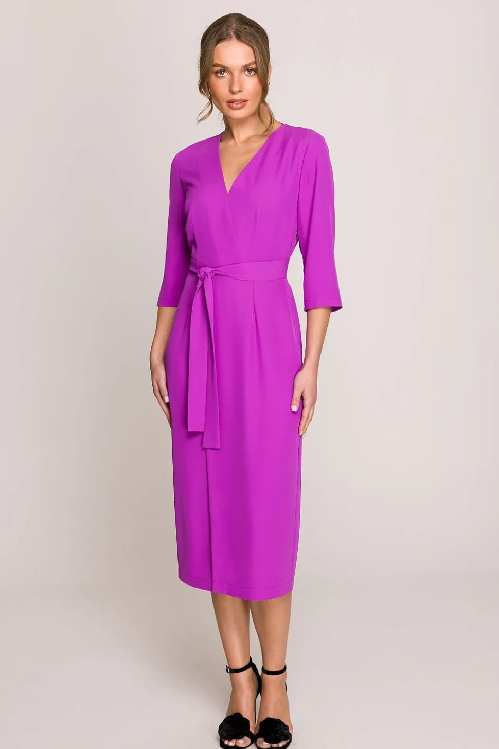 Robe habillée midi droite manches 3/4