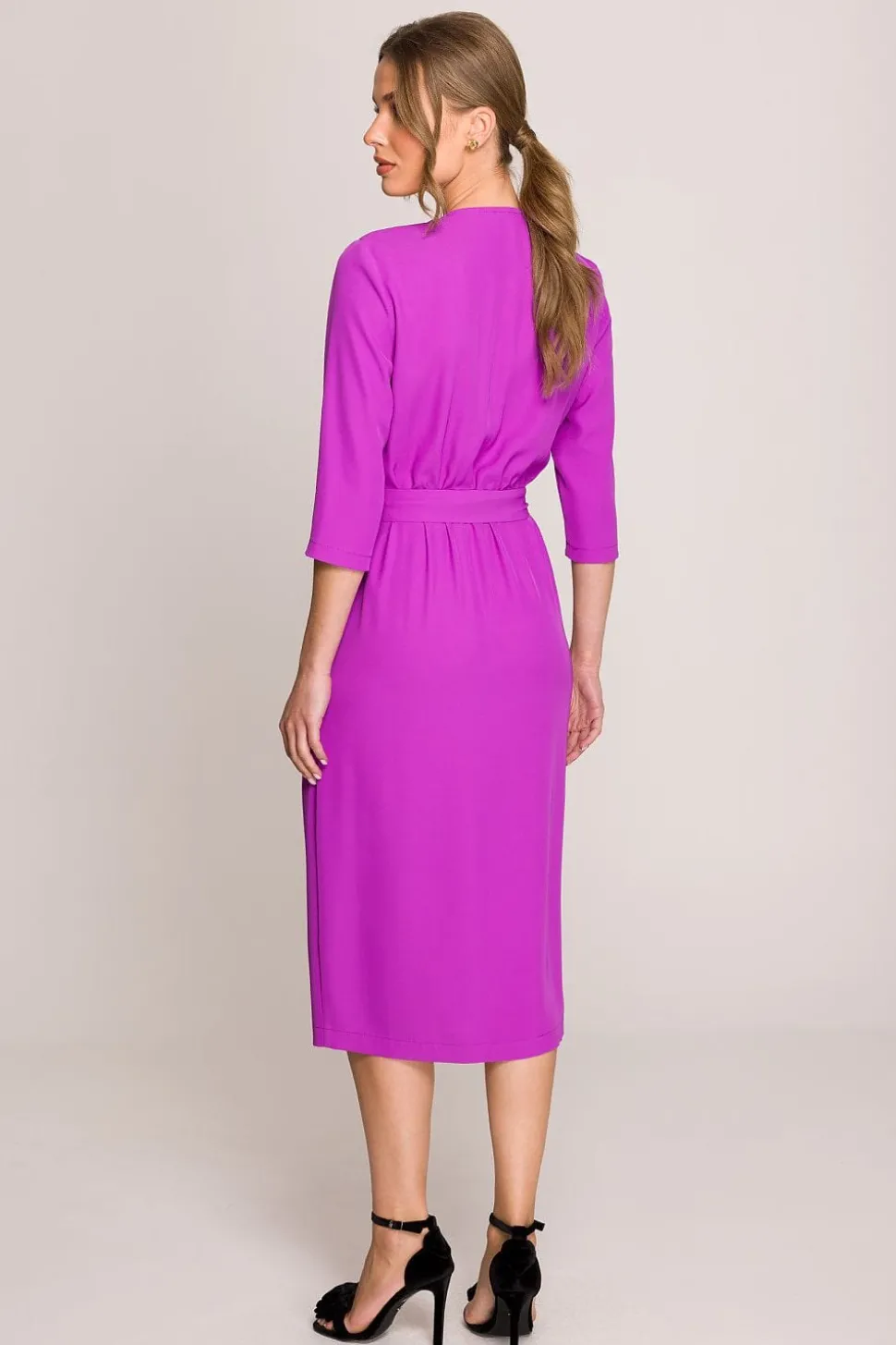 Robe habillée midi droite manches 3/4