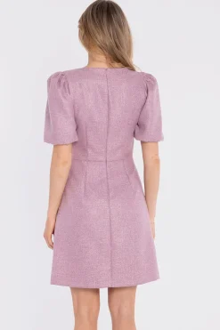 Robe habillée rose courte manches bouffantes