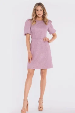 Robe habillée rose courte manches bouffantes