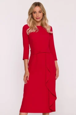 Robe habillée rouge chic à manches 3/4