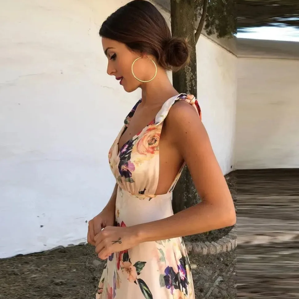 Robe invitée au mariage fleurie longue dos nu