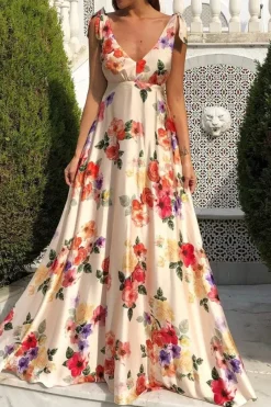 Robe invitée au mariage fleurie longue dos nu
