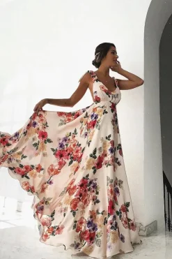 Robe invitée au mariage fleurie longue dos nu
