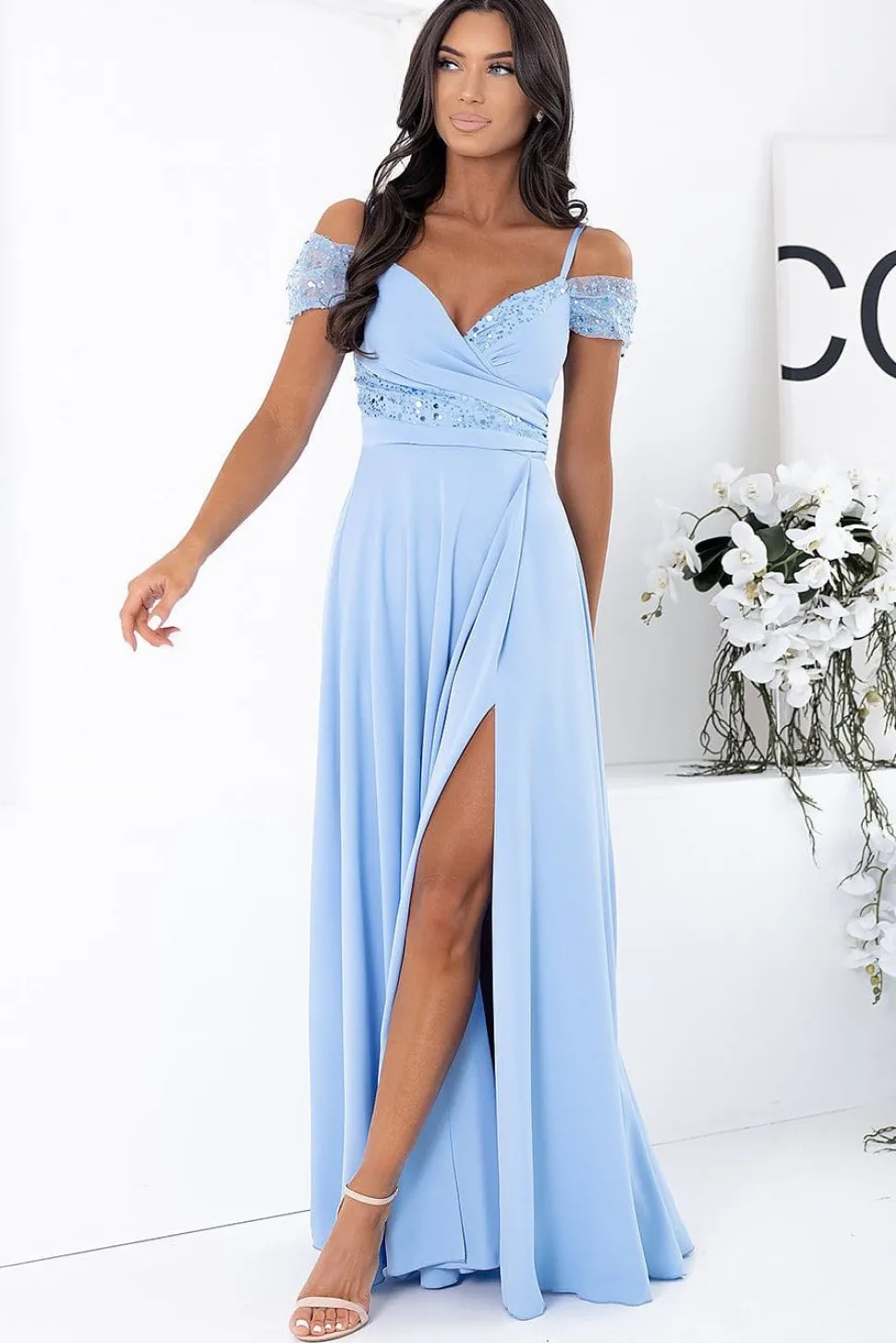 Robe invitée au mariage longue bleue