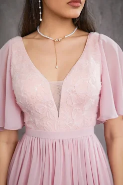 Robe invitée au mariage rose longue fendue