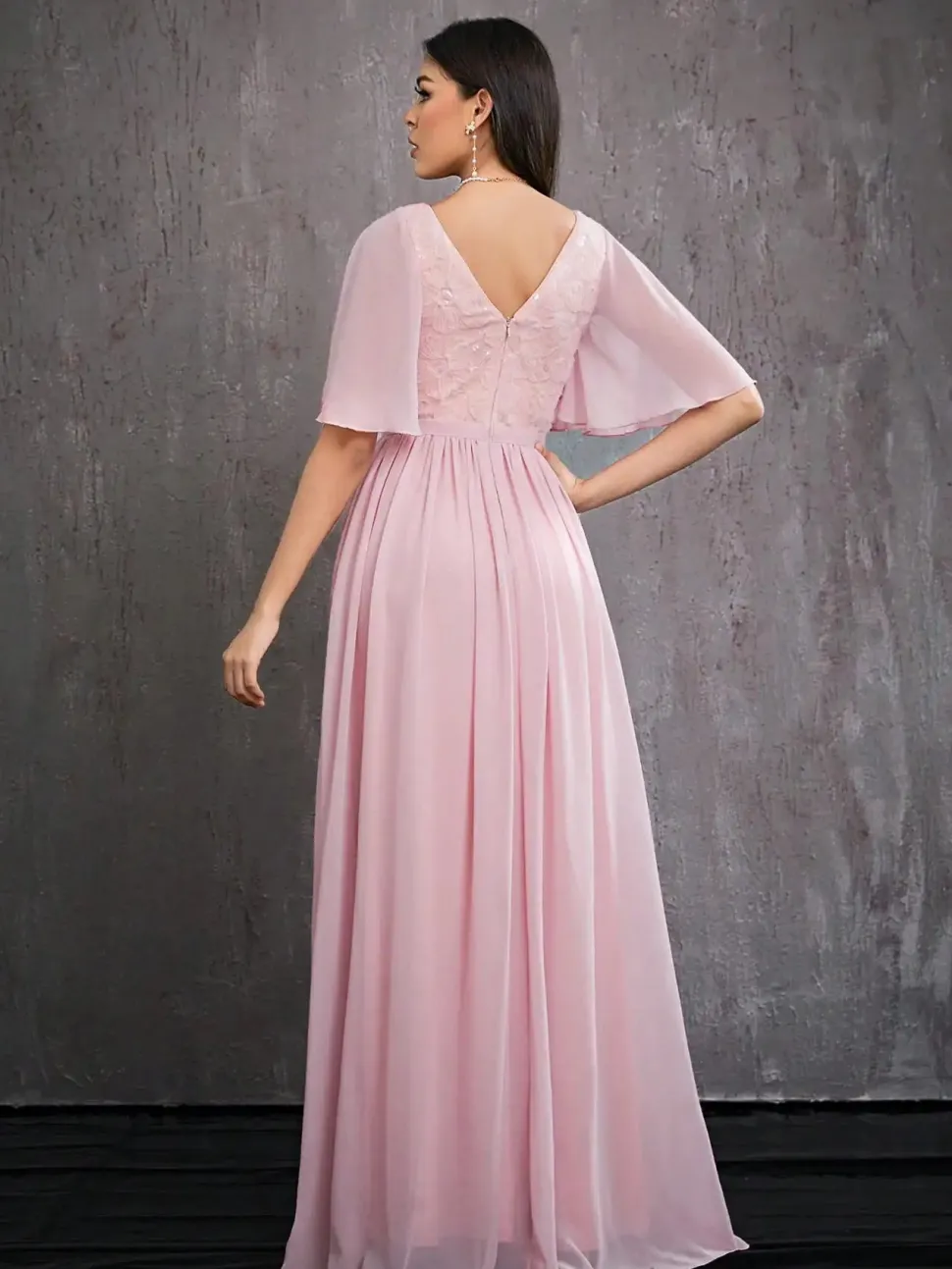 Robe invitée au mariage rose longue fendue