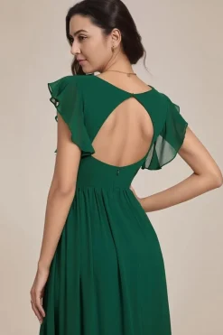 Robe invitée au mariage verte longue fluide