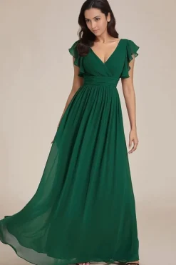 Robe invitée au mariage verte longue fluide