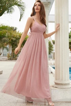 Robe invitée de mariage dos nu rose poudré