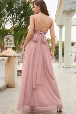 Robe invitée de mariage dos nu rose poudré