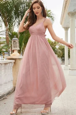 Robe invitée de mariage dos nu rose poudré