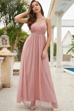 Robe invitée de mariage dos nu rose poudré