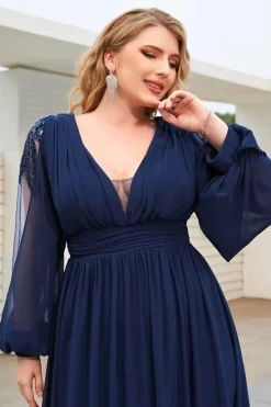 Robe invitée de mariage grande taille manche longue