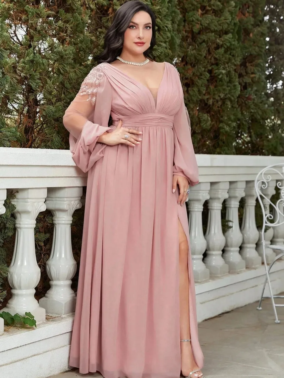 Robe invitée de mariage grande taille manche longue