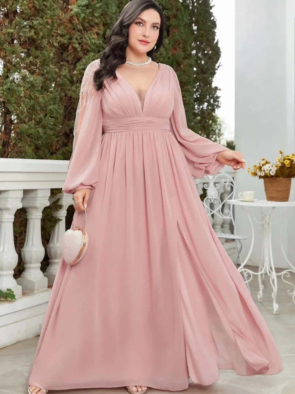 Robe invitée de mariage grande taille manche longue