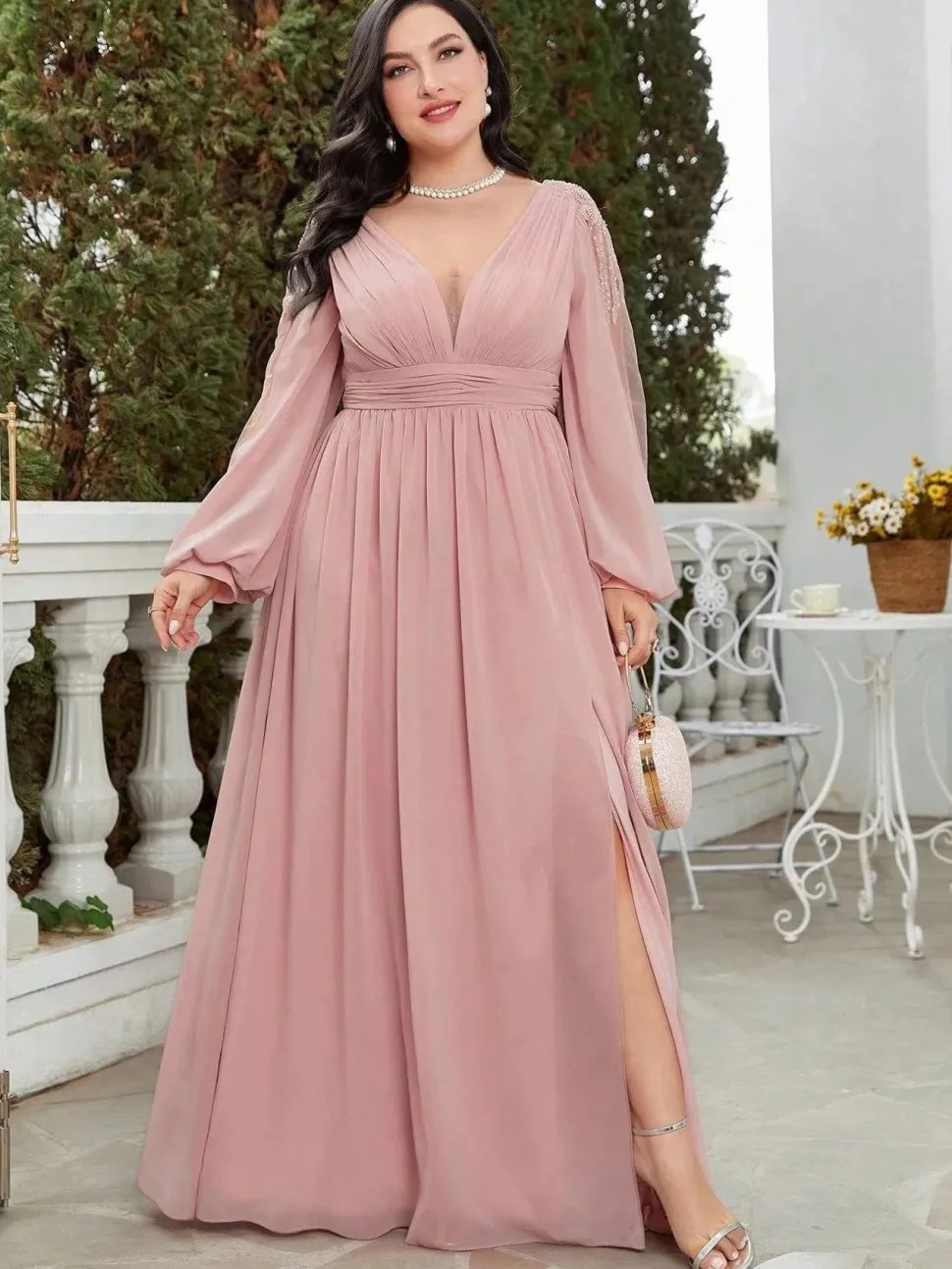 Robe invitée de mariage grande taille manche longue