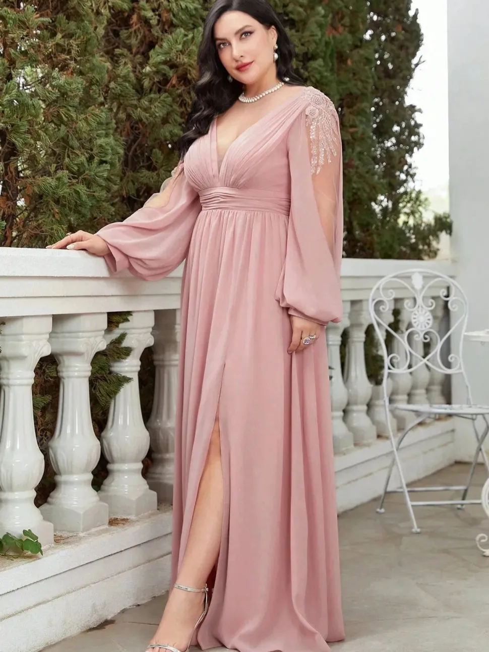 Robe invitée de mariage grande taille manche longue