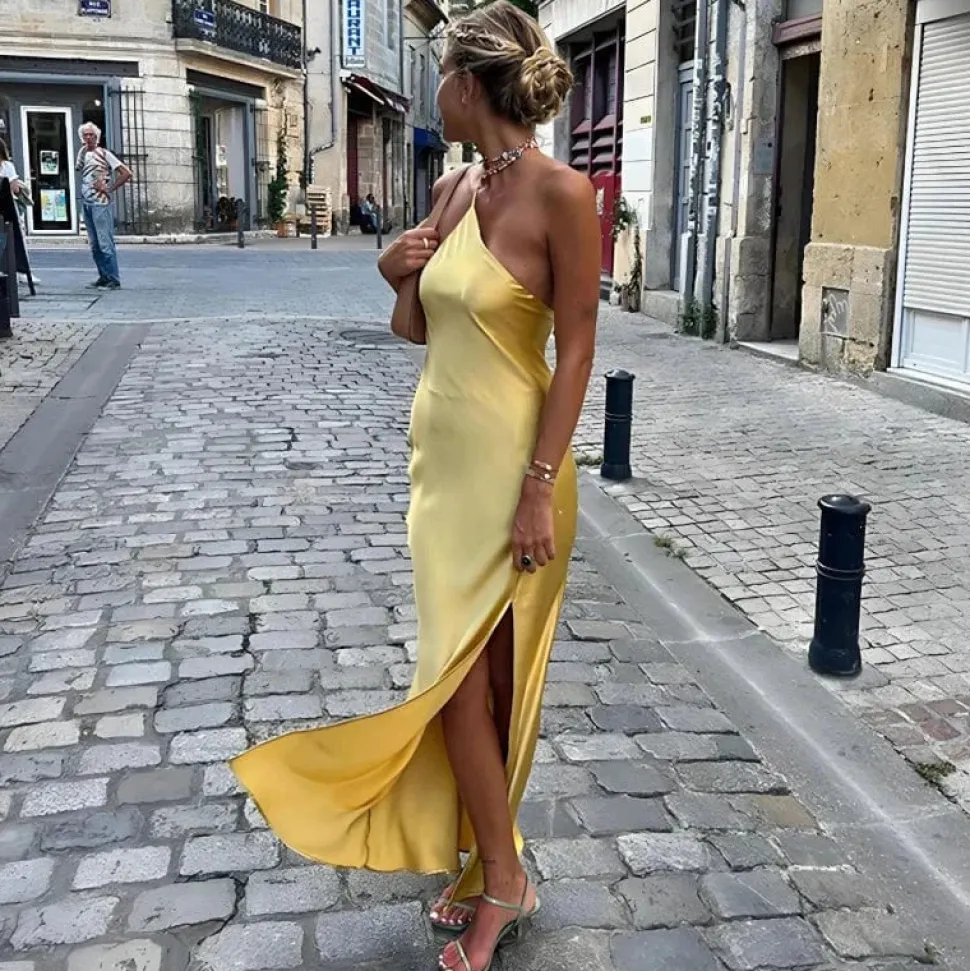 Robe invitée de mariage jaune dos nu