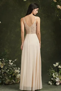 Robe invitée de mariage longue évasée à bretelles