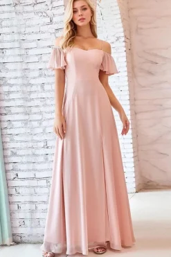 Robe invitée de mariage longue rose poudré