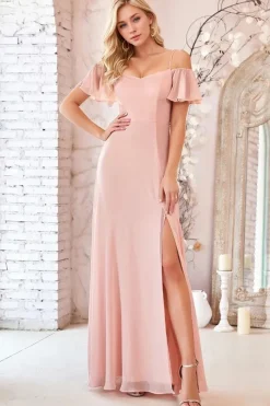 Robe invitée de mariage longue rose poudré