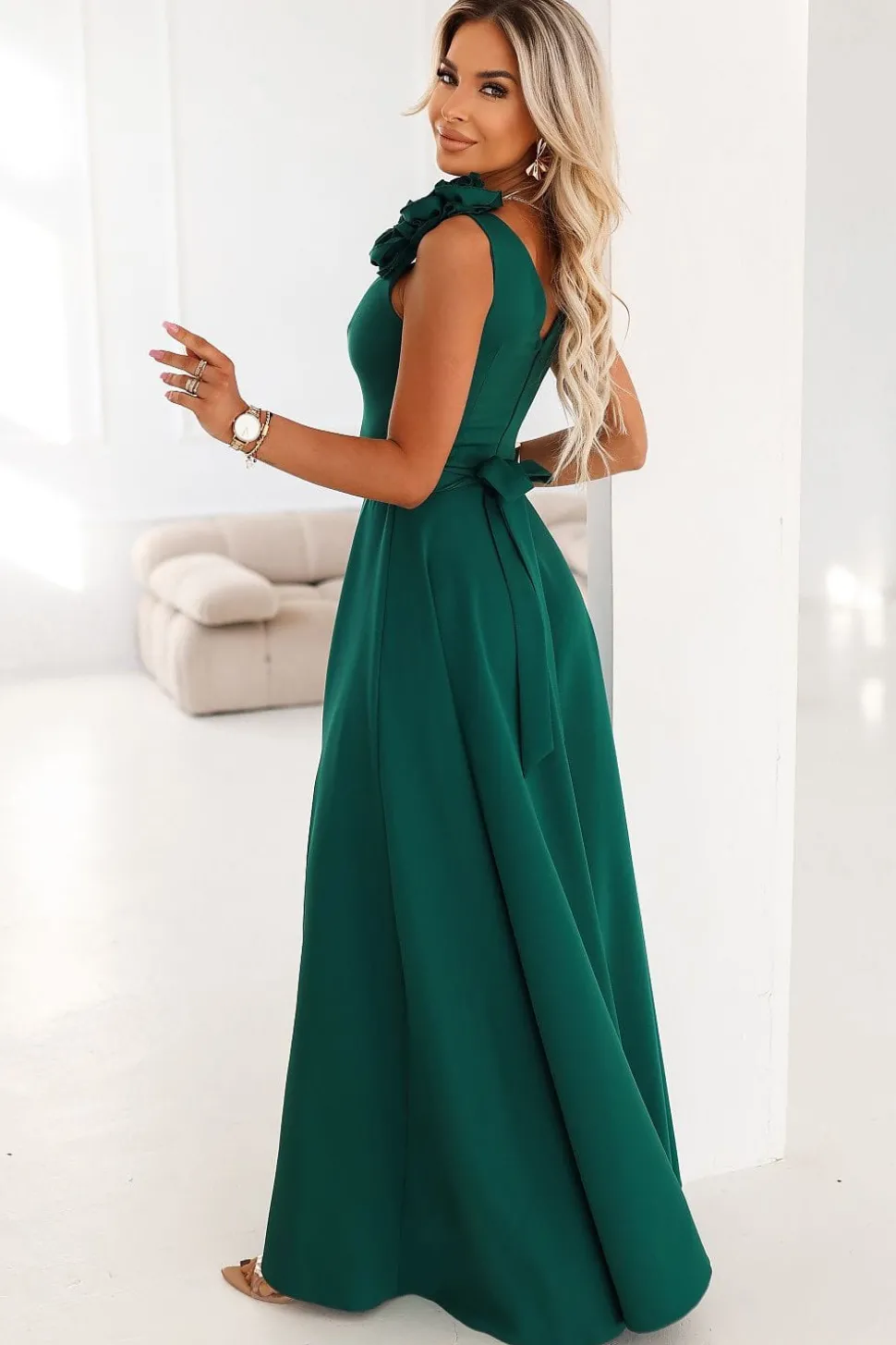 Robe invitée de mariage longue verte sans manches