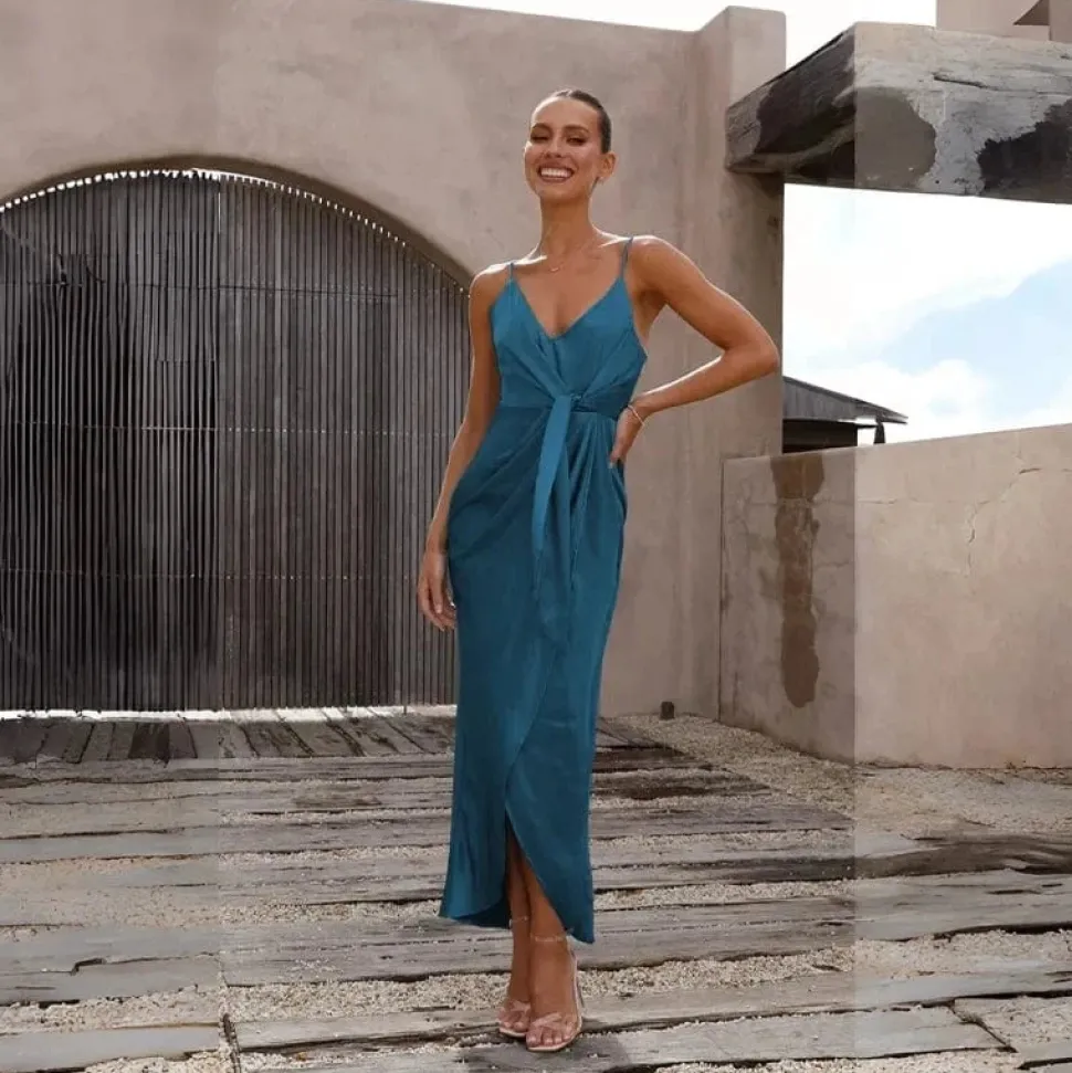 Robe invitée mariage chic bleu canard