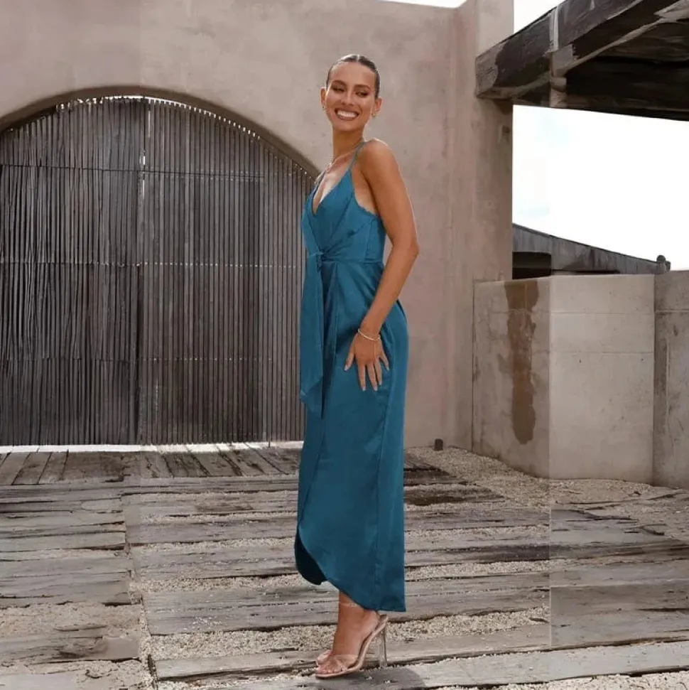 Robe invitée mariage chic bleu canard