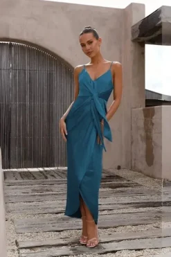 Robe invitée mariage chic bleu canard