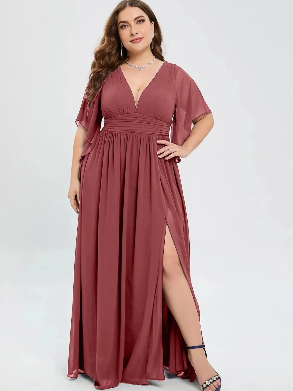 Robe invitée mariage grande taille mauve rosé