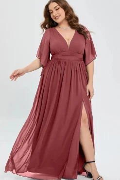 Robe invitée mariage grande taille mauve rosé
