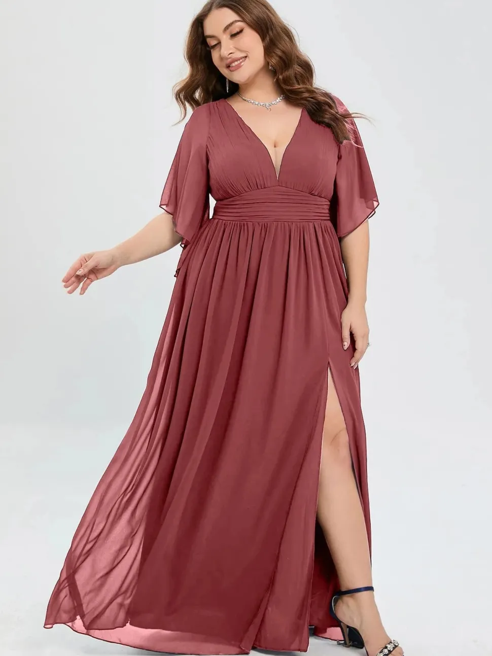Robe invitée mariage grande taille mauve rosé