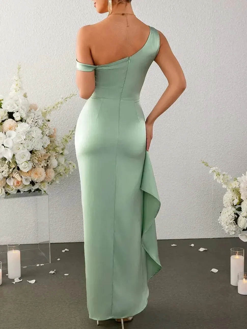 Robe invitée mariage vert sauge longue