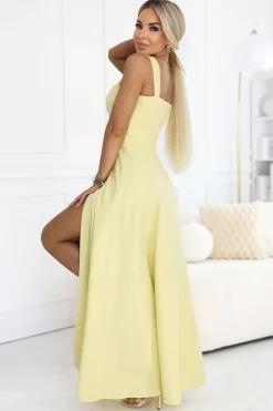 Robe jaune longue fendue élégante