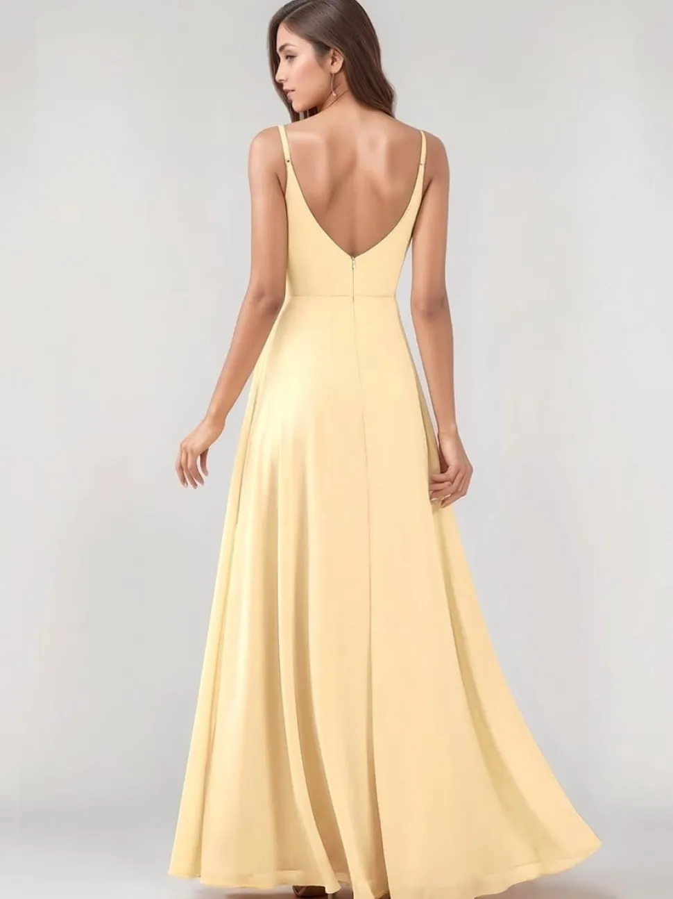 Robe jaune longue fendue pour invitée au mariage