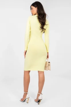 Robe jaune moulante manches longues