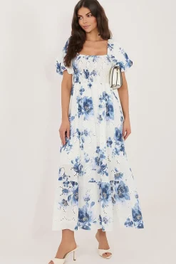 Robe longue bohème fleurie manches courtes