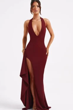 Robe longue bordeaux fendue